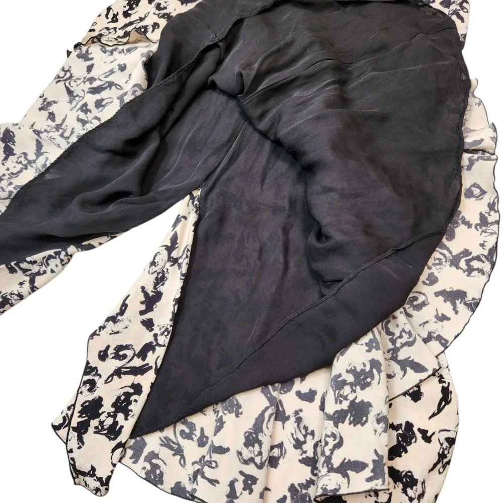 PROENZA SCHOULER Size 6 Scribble Rose Ruffle Midi Floral Asymmetrical 100% Silk